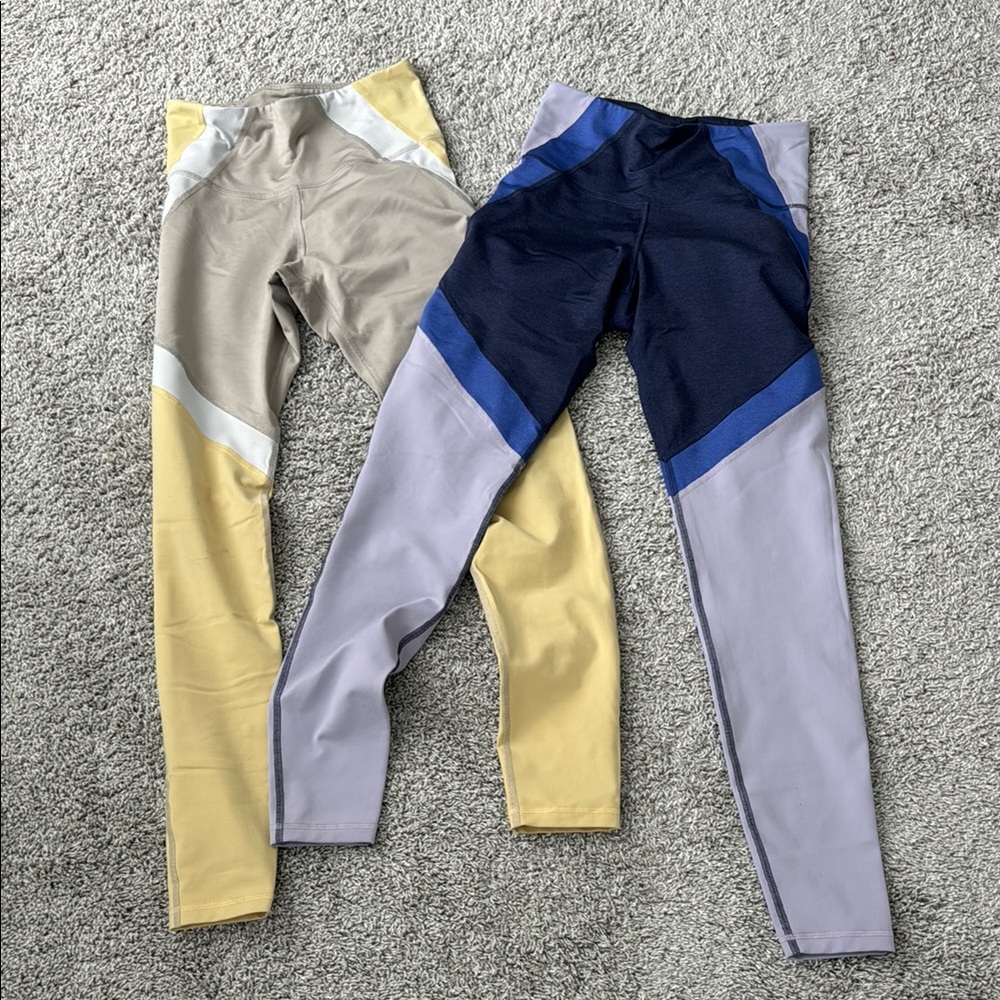 Old Navy Yellow and Blue Leggings with Sporty Color Block Design